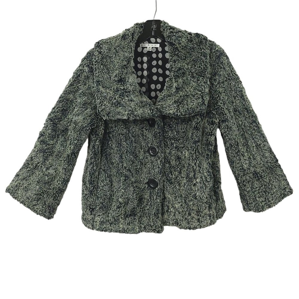 Cabi Chinchilly Faux Fur 3 Button Lined Jacket Womens S Gray Black Long Sleeve - Picture 1 of 16
